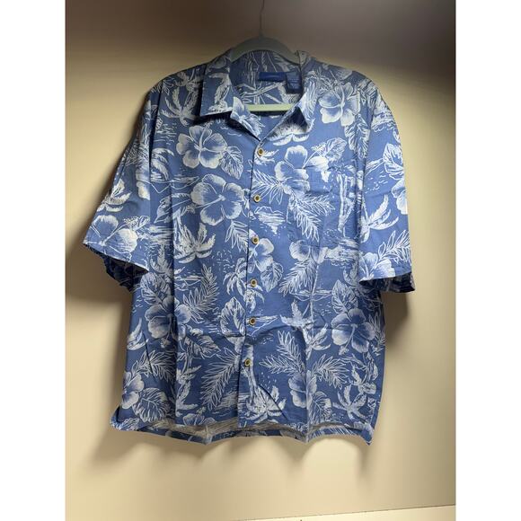 Vtg Ocean Pacific Men’s XL Button Front Shirt Hawaiin Blue White Floral Beach - Picture 4 of 8